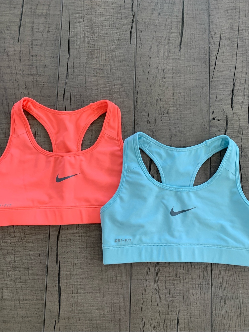 Women’s Nike Dri-Fit Racerback Sports Bra- Highlighter Orange & Light Blue/Aqua